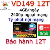 ( Miễn Phí 1 Năm) Sim 4G Vinaphone Vd149 Km 4Gb/Ngày Vd89 Fhappy Tặng 720Gbgb/Năm Không Cần Nạp Tiền