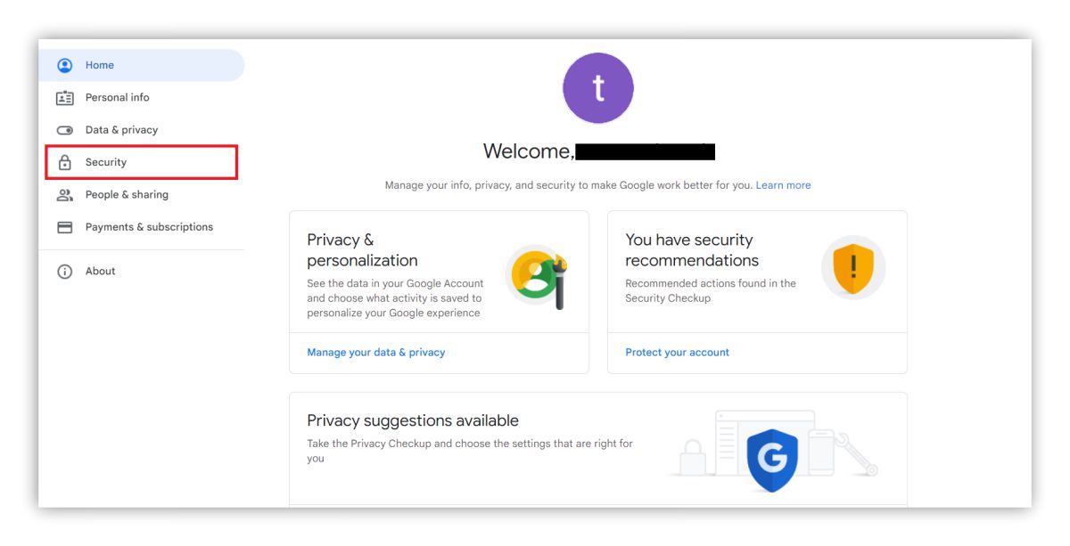 A screenshot of the Google Account settings page, with the "Security" section highlighted, and the "Signing in to Google" block visible after scrolling down.
