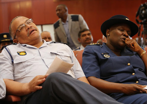 Lieutenant-General Arno Lamoer with national commissioner Riah Phiyega in 2013.