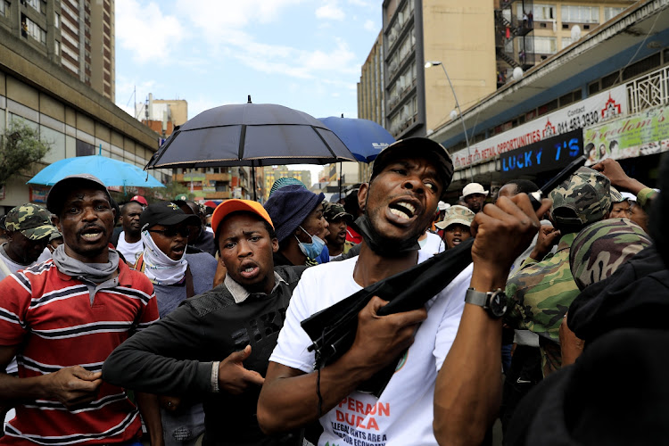 In February Operation Dudula members took to the streets in Hillbrow to remove undocumented foreign traders and drug dealers. Police blocked the campaign using water cannons and rubber bullets.