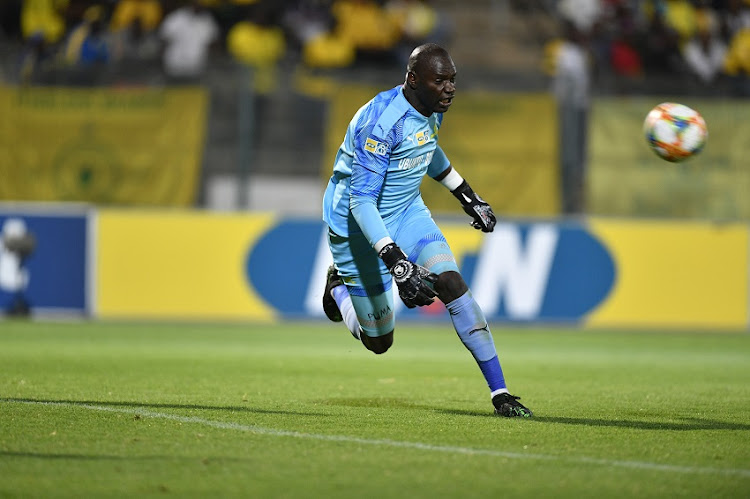 Denis Onyango of Mamelodi Sundowns during the MTN 8 semi final, 2nd Leg match between Mamelodi Sundowns and SuperSport United at Lucas Moripe Stadium on September 18, 2019 in Pretoria, South Africa.