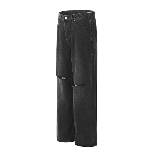 Title 10, Mens Denim Straight-leg Pants with Holes Comfo...