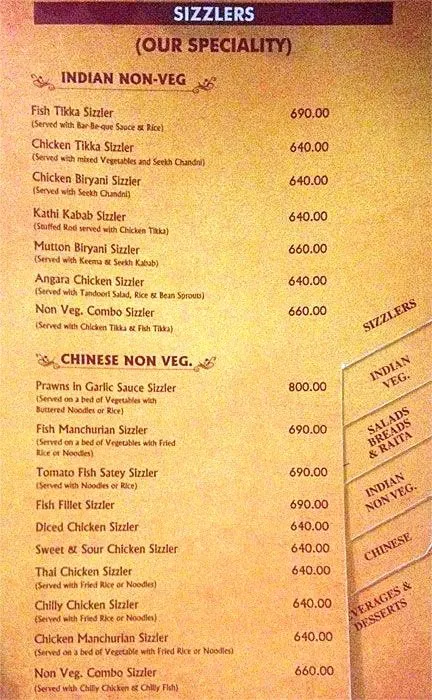 Gola Sizzlers menu 