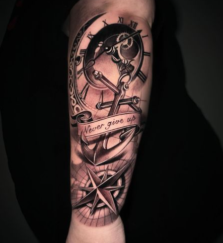 Compass & Anchor Forearm Tattoo