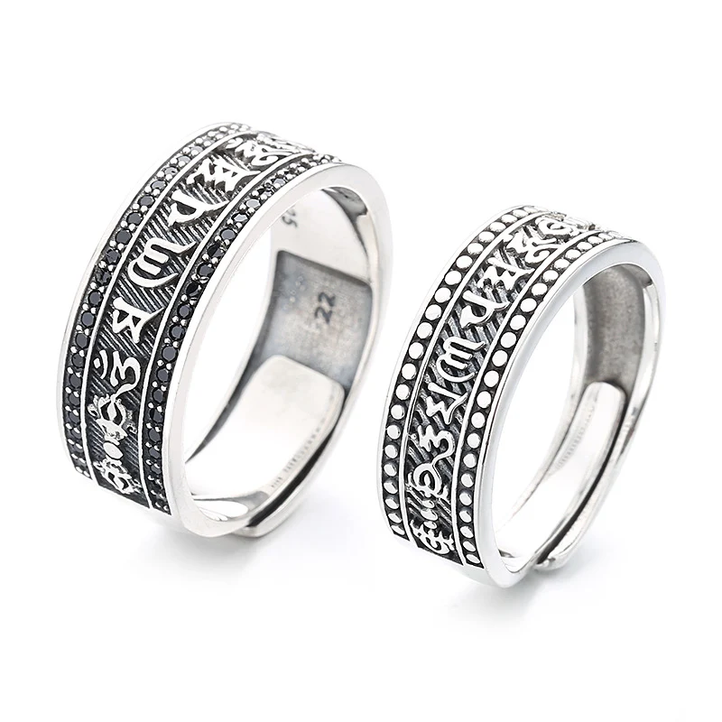Sterling zilveren retro ring brede gezicht dominante gepersonaliseerde etnische ring voor een opvallende look en individualiteit