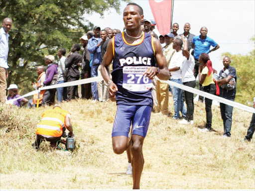 Bedan Karoki at the national cross country championships at Uhuru Gardens on Saturday. /ENOS TECHE