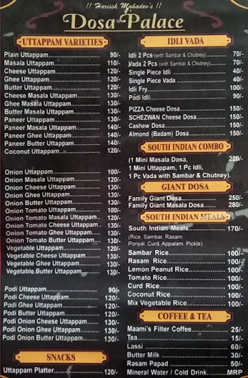 Harissh Mahadev's Dosa Palace menu 
