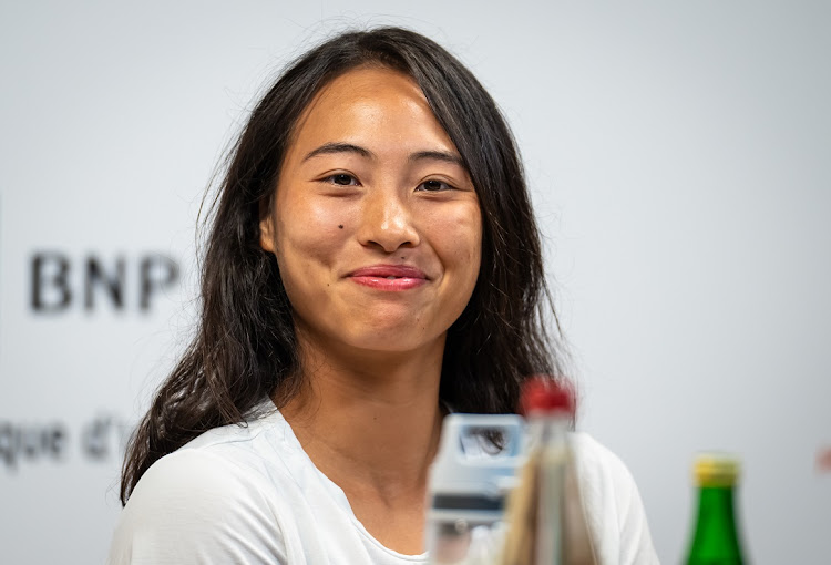 Qinwen Zheng of China talks to the media after defeating Alize Cornet of France in her French Open third round match at Roland Garros in Paris on May 28 2022.