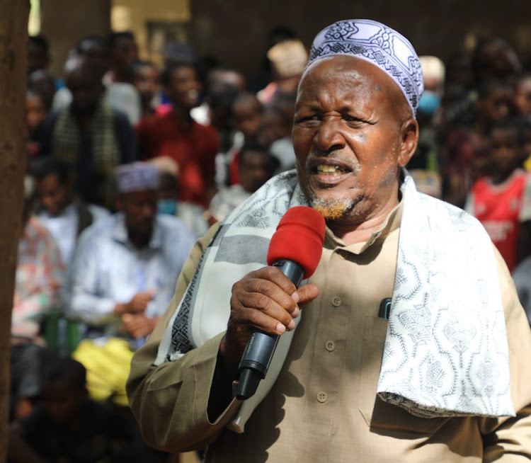 Hussein Abdi, an elder from Eldas, on Sunday at Elnur Secondary School in Elnur/TulaTula ward when MP Adan Keynan disbursed bursary funds