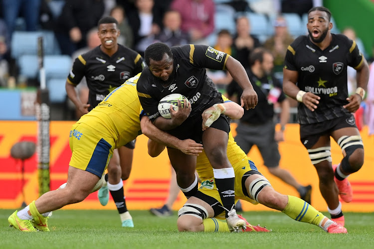 Ox Nche of Hollywoodbets Sharks with the ball during the EPCR Challenge Cup semi final against Clermont Auvergne at Twickenham.