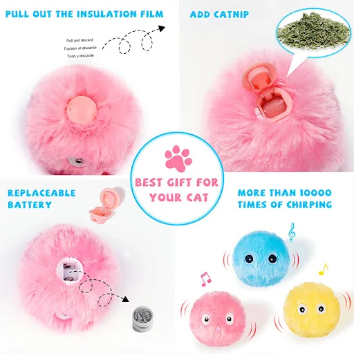 Cat Toys Interactive Ball Smart Plush Electric Catnip Training Toy Kitten Touch Sounding Pet Product Squeak Toy Ball