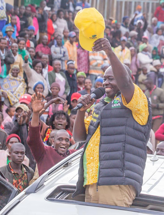 Deputy President William Ruto's running mate Rigathi Gachagua when he led Kenya Kwanza brigade in Meru on Monday, July 11.