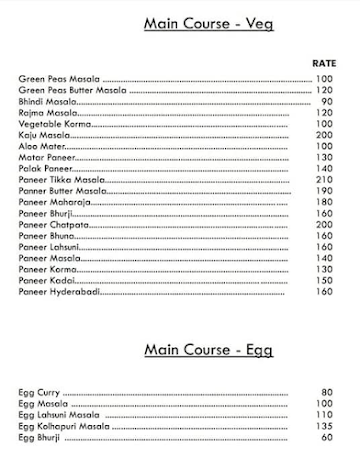 Hotel Tawakkal menu 