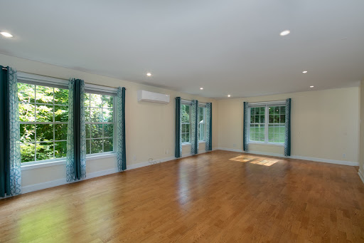 Bright living room wooden floor trees outdoors - House purchase in Windham, 5 bedrooms