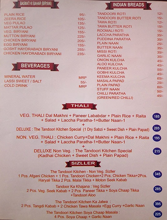 Menu Of The Tandoori Kitchen Sector 22 Noida Magicpin