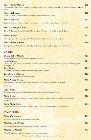 Namaste Punjab menu 