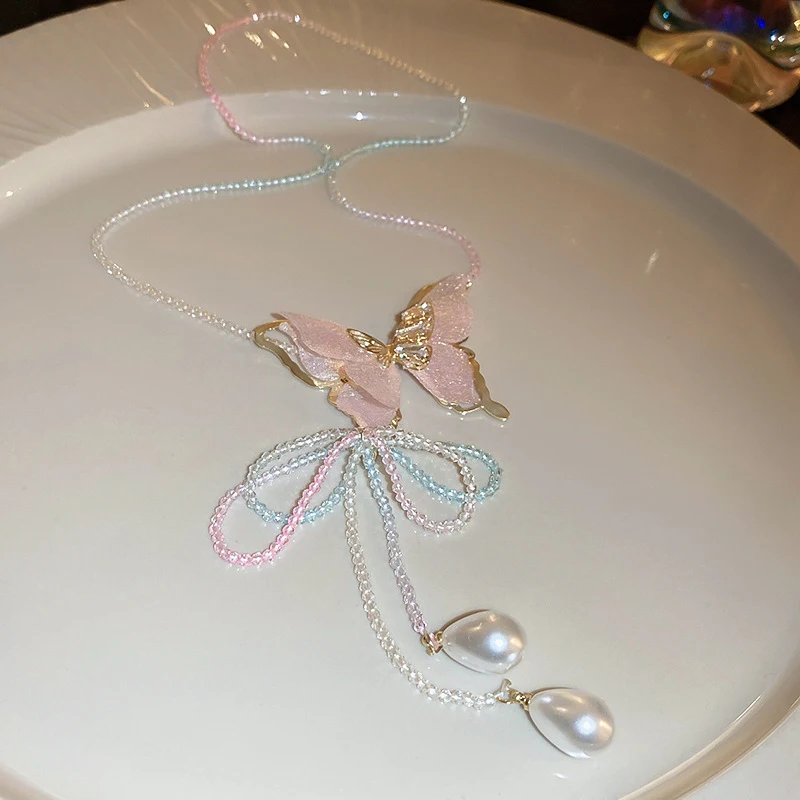 Title 14, Zirkoon parel vlinder kwastjes ketting clavicle...