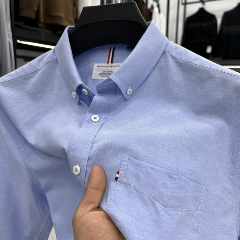 Heren Oxford overhemd, lente en herfst, geborduurd, business casual van katoen. Comfortabel en stijlvol voor werk en vrijetijdsbesteding.