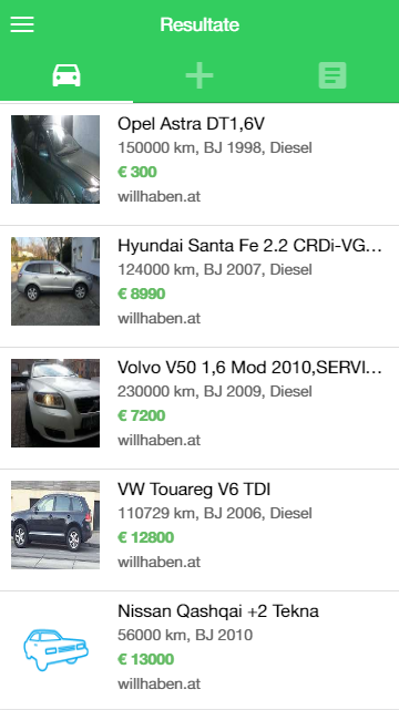 WagenmarktMonitor Screen 1