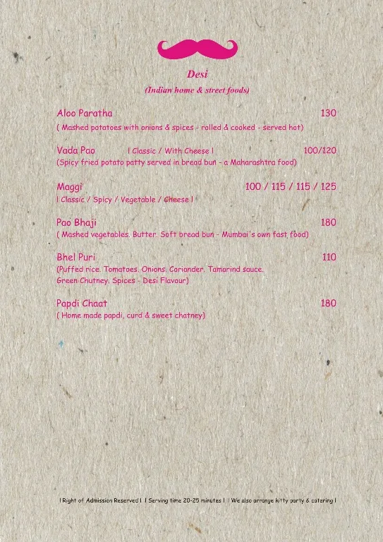 Pink Moustache menu 