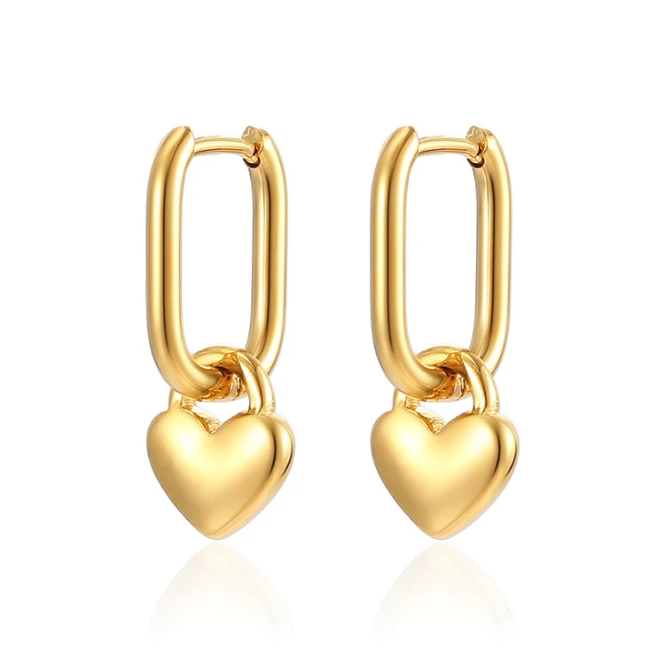 Boucles d'oreilles pendantes cœur pêche en acier inoxydable élégantes, style luxe léger pour femmes, un accessoire charmant et raffiné.