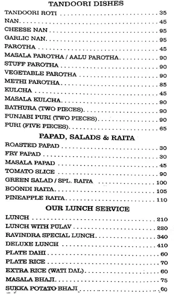 Ravindra Restaurant menu 