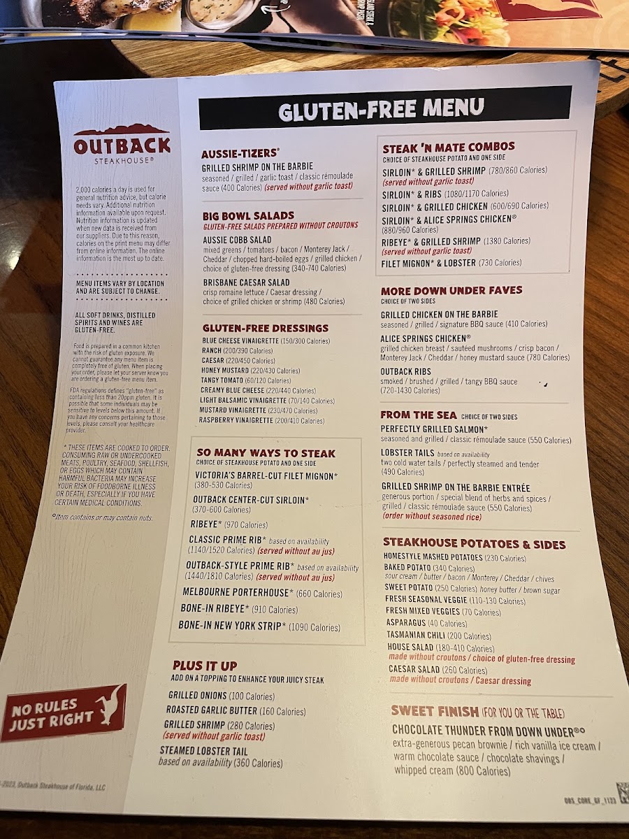 Outback Steakhouse gluten-free menu