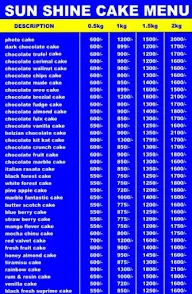 Sun Shine Cake menu 3