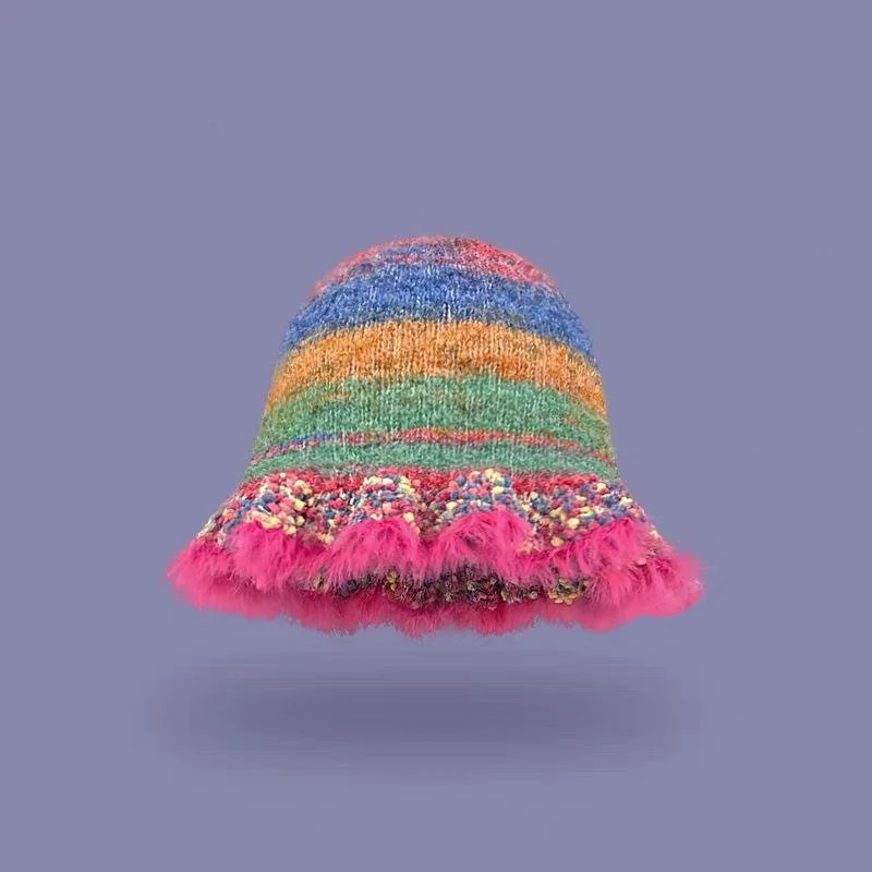Title 12, Regenbooggestreept olieverfschilderij gebreide ...