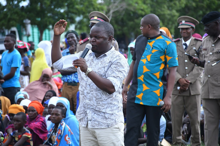 Nominated MCA Ndegwa Munga at the Madaraka Day celebrations at Tsunza secondary school on Thursday.