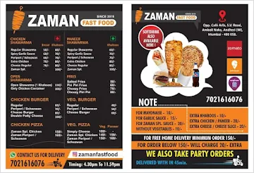 Zaman Fast Food menu 