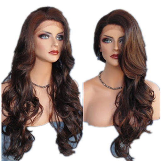 Title 2, Fashion Ladys Long Curly Brown Highlighted Che...
