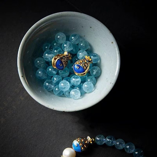 Title 3, Womens Lazuline Sea Blue Glass Enamel Freshwat...
