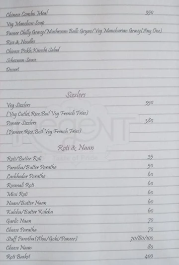 The Regent Veg Restaurant menu 