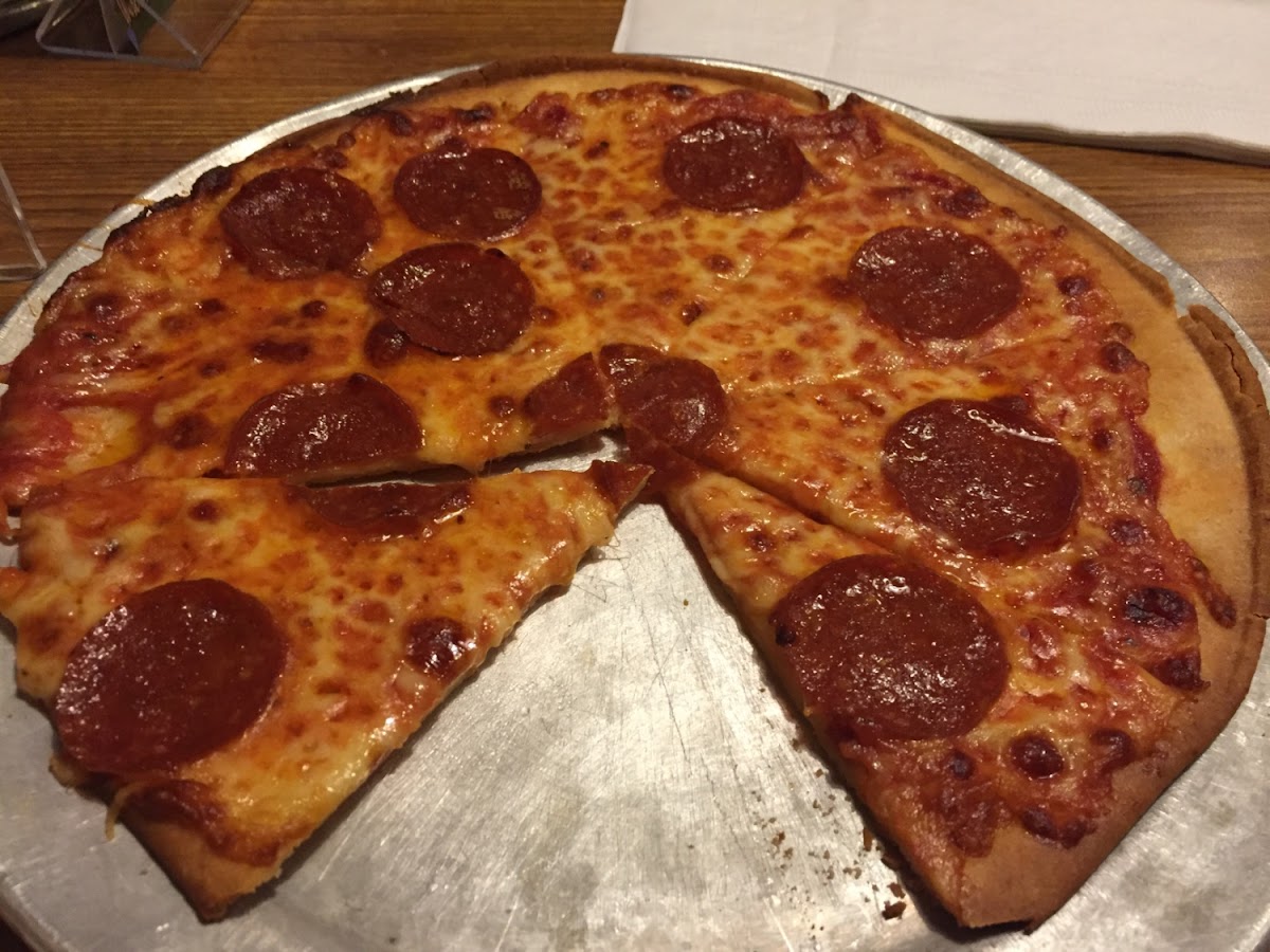 GF pizza with cheese and pepperoni