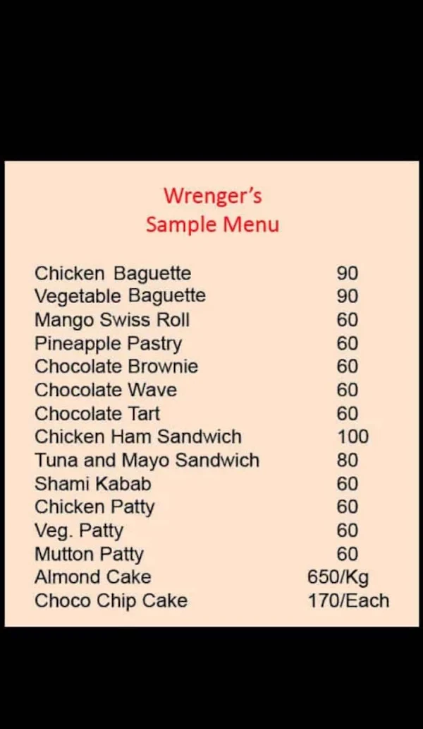 Wenger's menu 