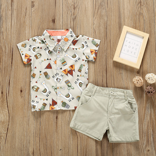 Title 2, Summer short-sleeved cartoon shirt and shorts t...