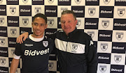 Former Bafana Bafana captain Steven Pienaar (L) pose for a photo with his new Bidvest Wits head coach during his unveiling on Wednesday 5 July 2017.