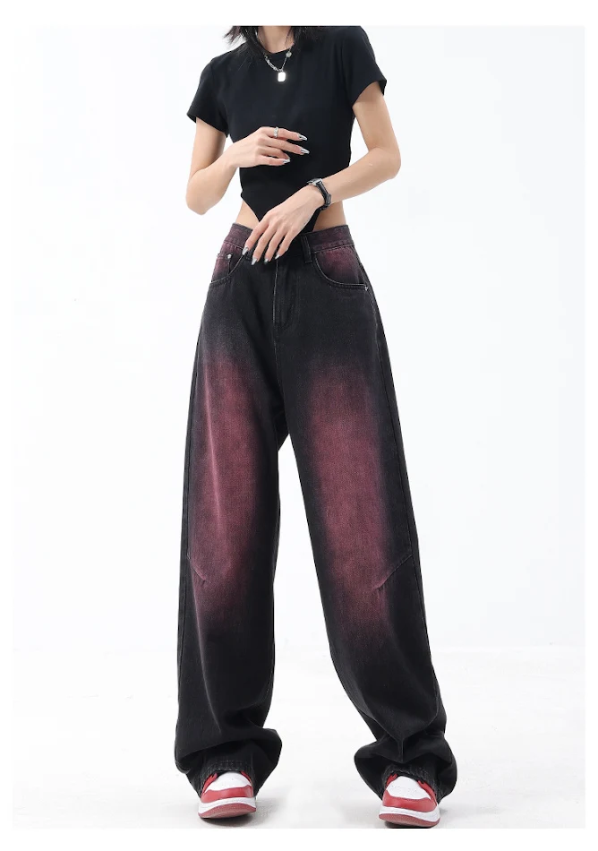 Jeans anchos estilo americano para mujer, nuevos, lavados, vintage, de pierna ancha, cómodos y con un look retro perfecto.
