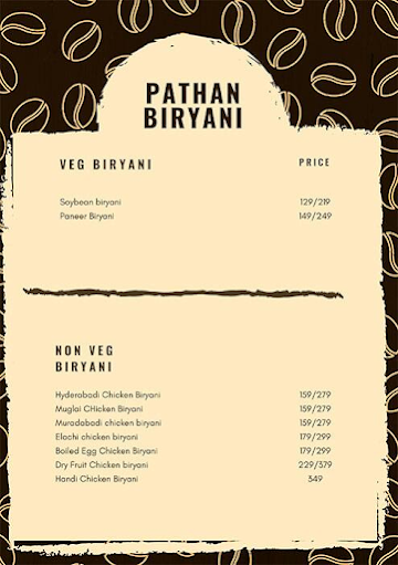 Pathan Biryani menu 
