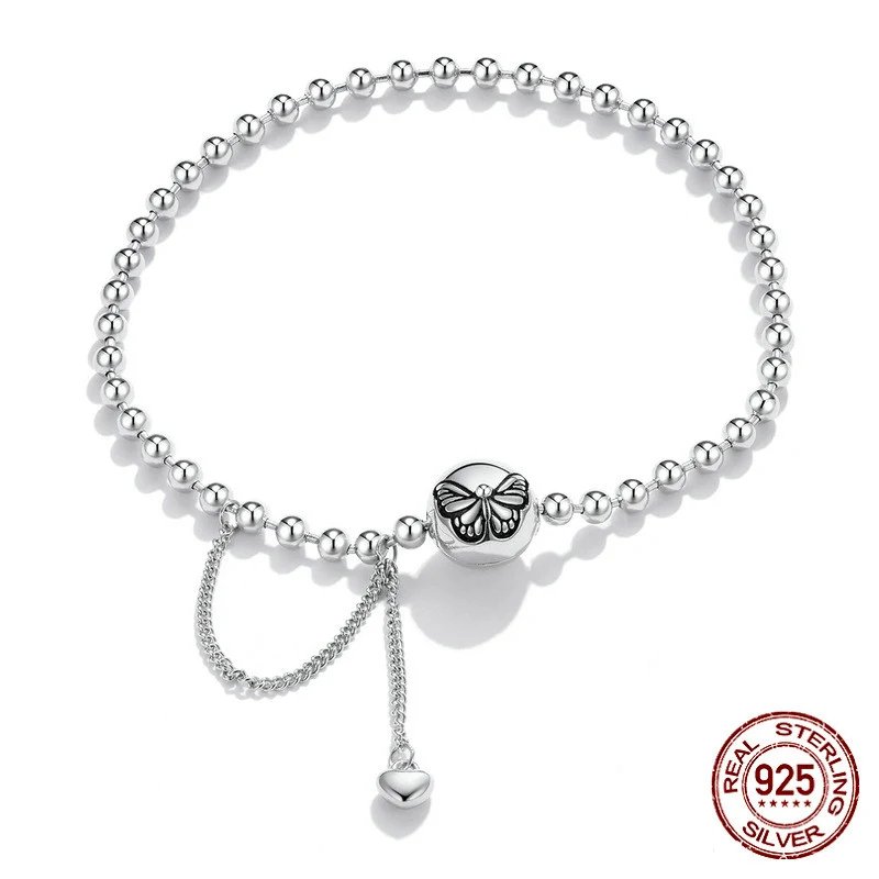 Bracciale con catena a perline a farfalla argento versatile da donna Un accessorio elegante e adattabile, perfetto per aggiungere un tocco di stile a qualsiasi outfit.