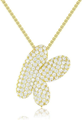 Title 20, Brass Zircon Balloon English Letter Necklace, a...