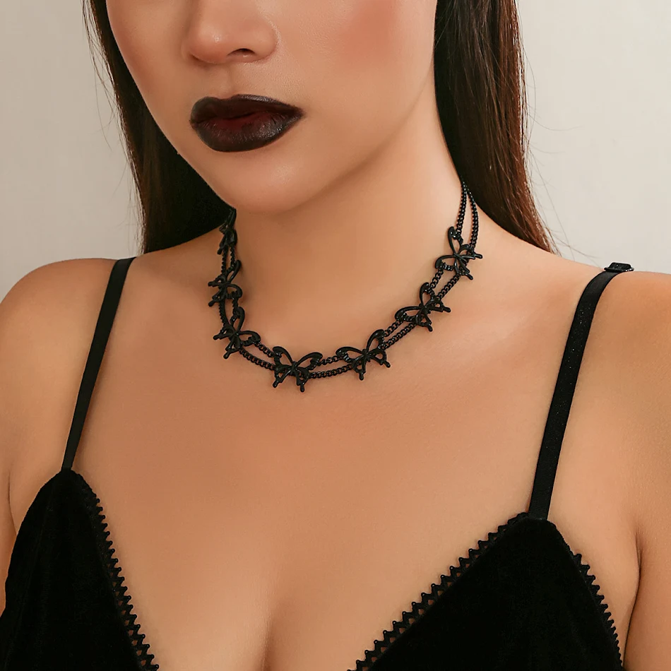 Gotik Tarz Kelebek Kadın Kolye Karanlık Zarafet Eşsiz Tasarım Mükemmel Hediye Moda Aksesuarı Gotik Tarz Kadın Takısı