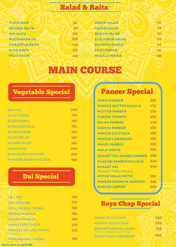 Basant Dhaba menu 