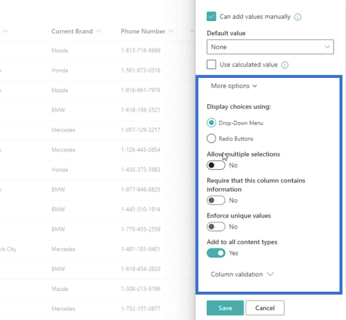 sharepoint choice field