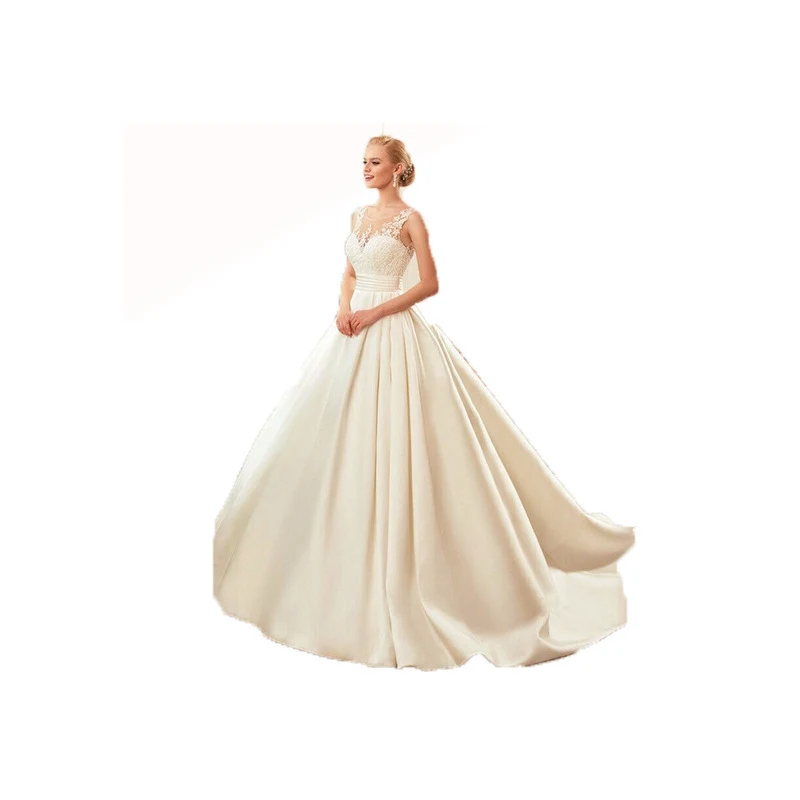 Robe de mariée satin printemps nouvelle coupe slim double épaule grande taille traîne et soutien-gorge intégré. Élégance assurée.