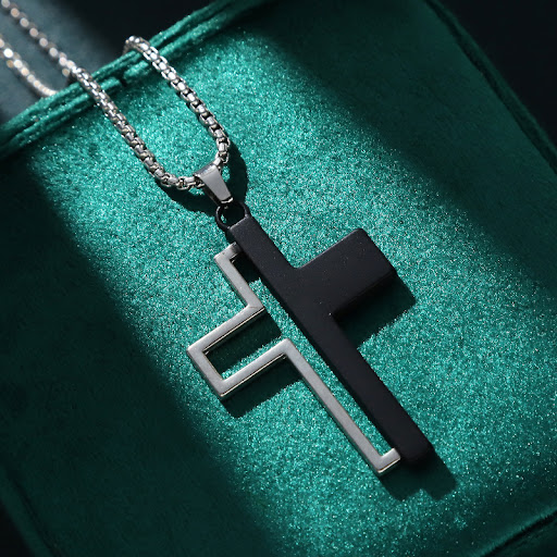 Title 5, New Black and White Cross Pendant Necklace, a t...