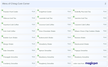 Chirag Cure Corner menu 