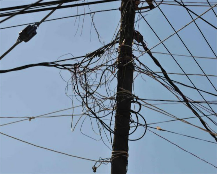 Cables were visibly lying on the street and connected from shack to shack in Bambayi informal settlement.