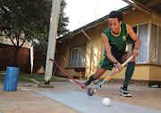 Hockey player Tyron Dlungwana trains on his own at his home on June 30 2020. 